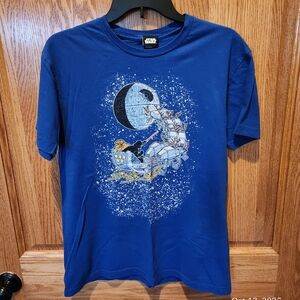 Star Wars Blue Graphic T-Shirt Juniors size Medium Christmas theme